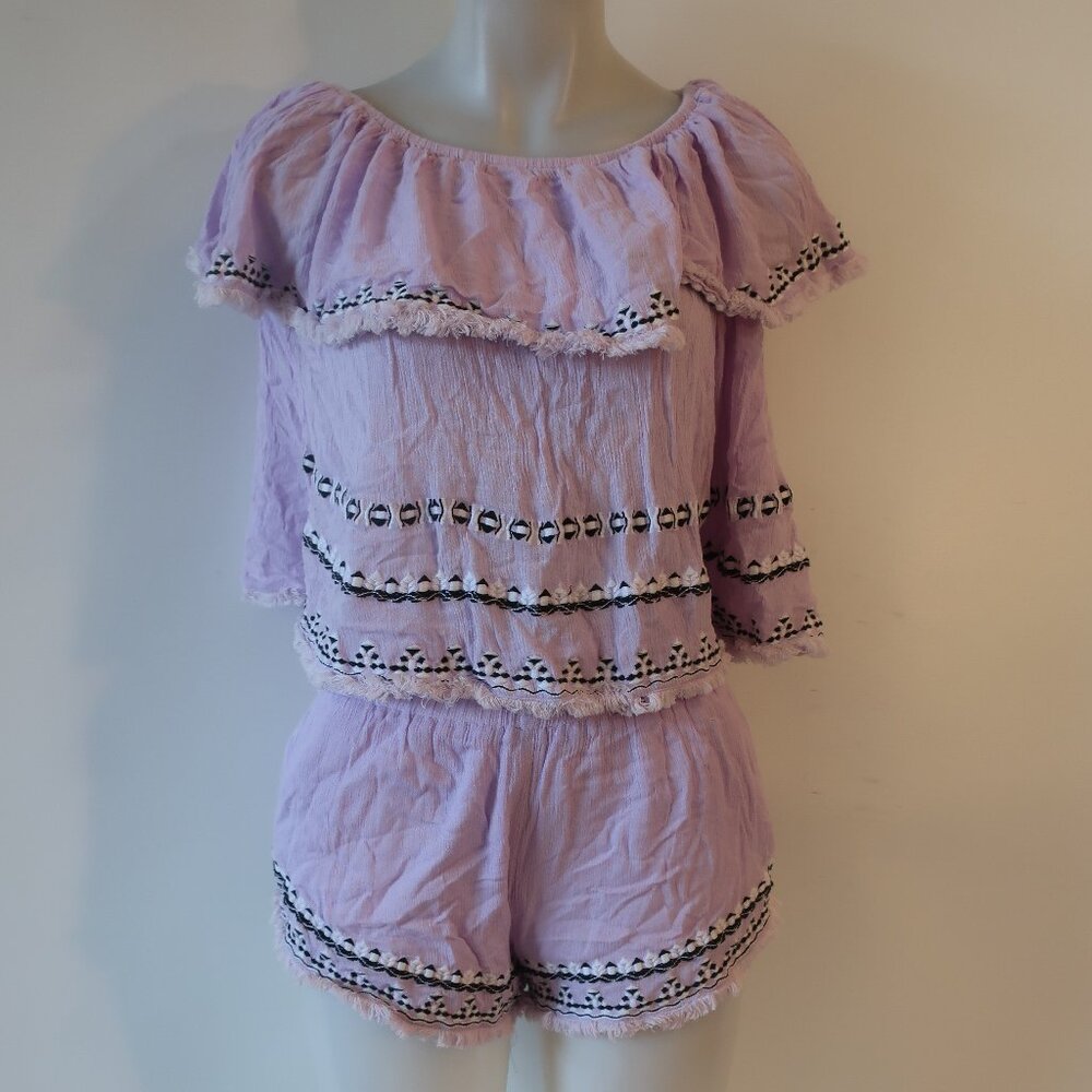 Womens Piper By Townsen Lilac 2 Pc Set Embroidered Off-The-Shoulder Top Shorts S